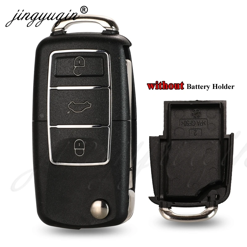 jinyuqin No battery Holder Flip Car Key Shell For Vw Jetta Golf Passat B5 B6 Beetle Polo Bora Caddy MK5 Skoda 3BTN Remote Case