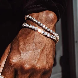 Hip Hop Iced Out 3/4/5mm Crystal Tennis Bracelet for Men Homme Trendy Punk Zirconia Men's Chain on The Hand Streetwear Jewelry