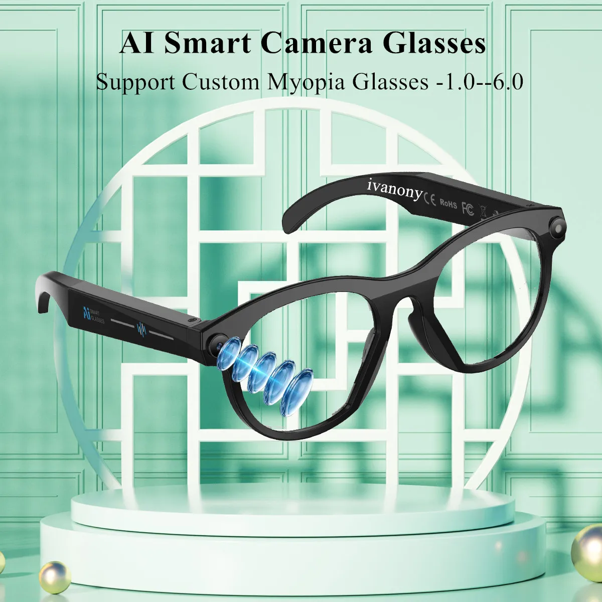 

Smart Camera Glasses Prescriptions Lenses 200W Video Shooting Bluetooth Call Voice assistant Map Navigation Translate Eyeglasses