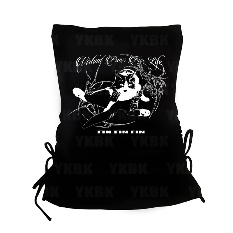 Women Clothes Hot Sexy Girls Vintage 2000s Y2k Tops Corset Emo Summer Aesthetic Kitty Harajuku Cat Print Casual Crop Top Goth
