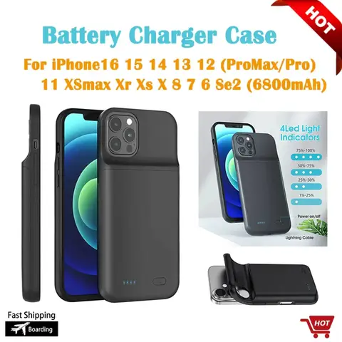 6800mAh Outdoor Backup Battery Portable Soft Silicone Charging Case for IPhone16 ProMax 15 14 13 12 11 XSmax 8 7 6 Full Series