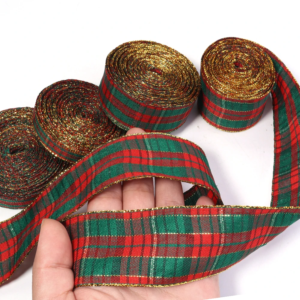 5-10 yards/lot Polyester Vintage Plaid Bänder Weihnachten Rot Grün Plaid Bänder Für DIY Party Weihnachten Geschenke Verpackung zubehör – Detail 3