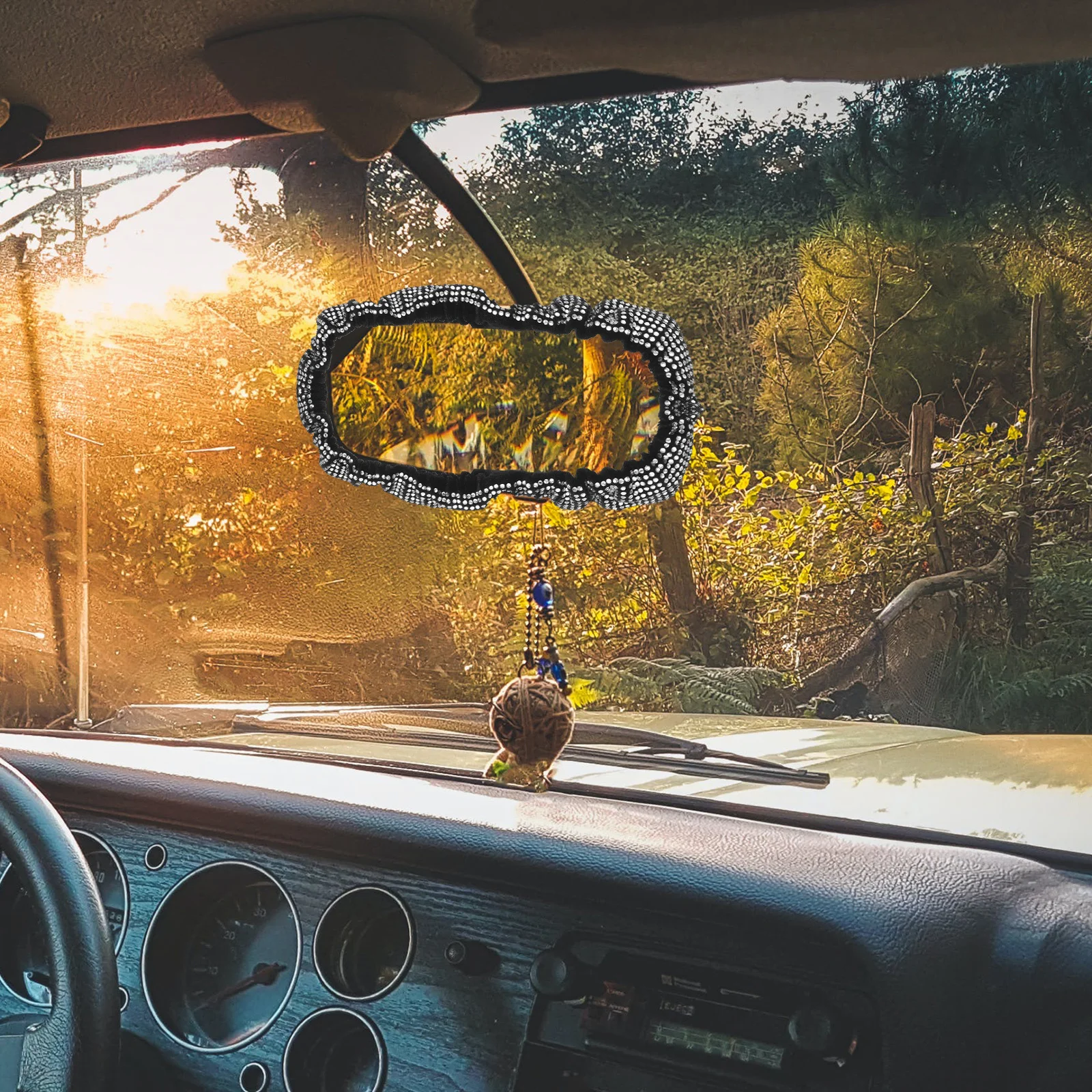 

Black Rhinestone Car Rearview Mirror Cover Bling Decorative Edge Cover Black Glitter Car Accessories for Women