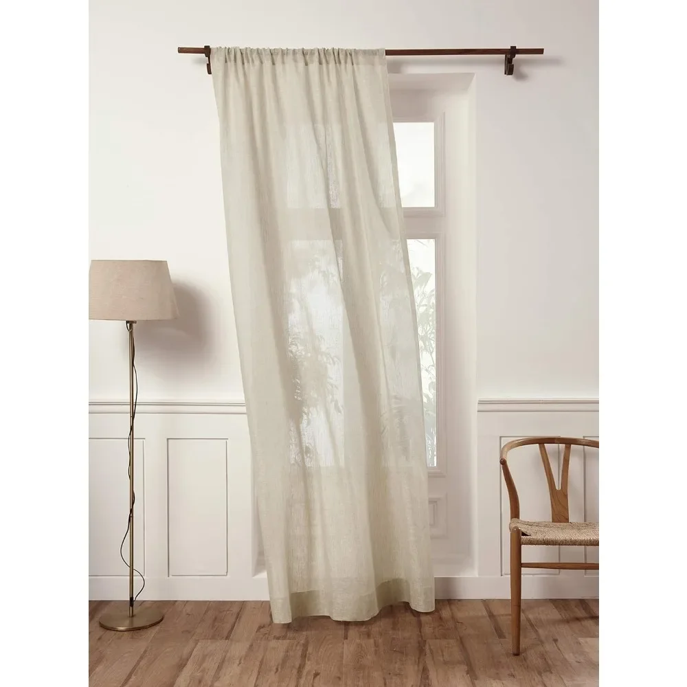 

Linen Sheer Curtain 96 Inches Long – Light Natural 100% Pure Linen European Flax Window Sheer Curtain Panel 52 x 96 Inch