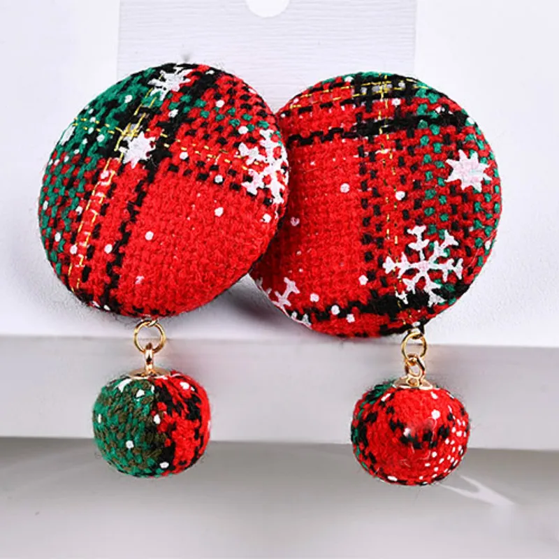 Handmade DIY Christmas Gift Cute Fabric Ball Tassel Drop Earrings for Women Red Big Snow Flower Pendant Earring Fashion Jewelry