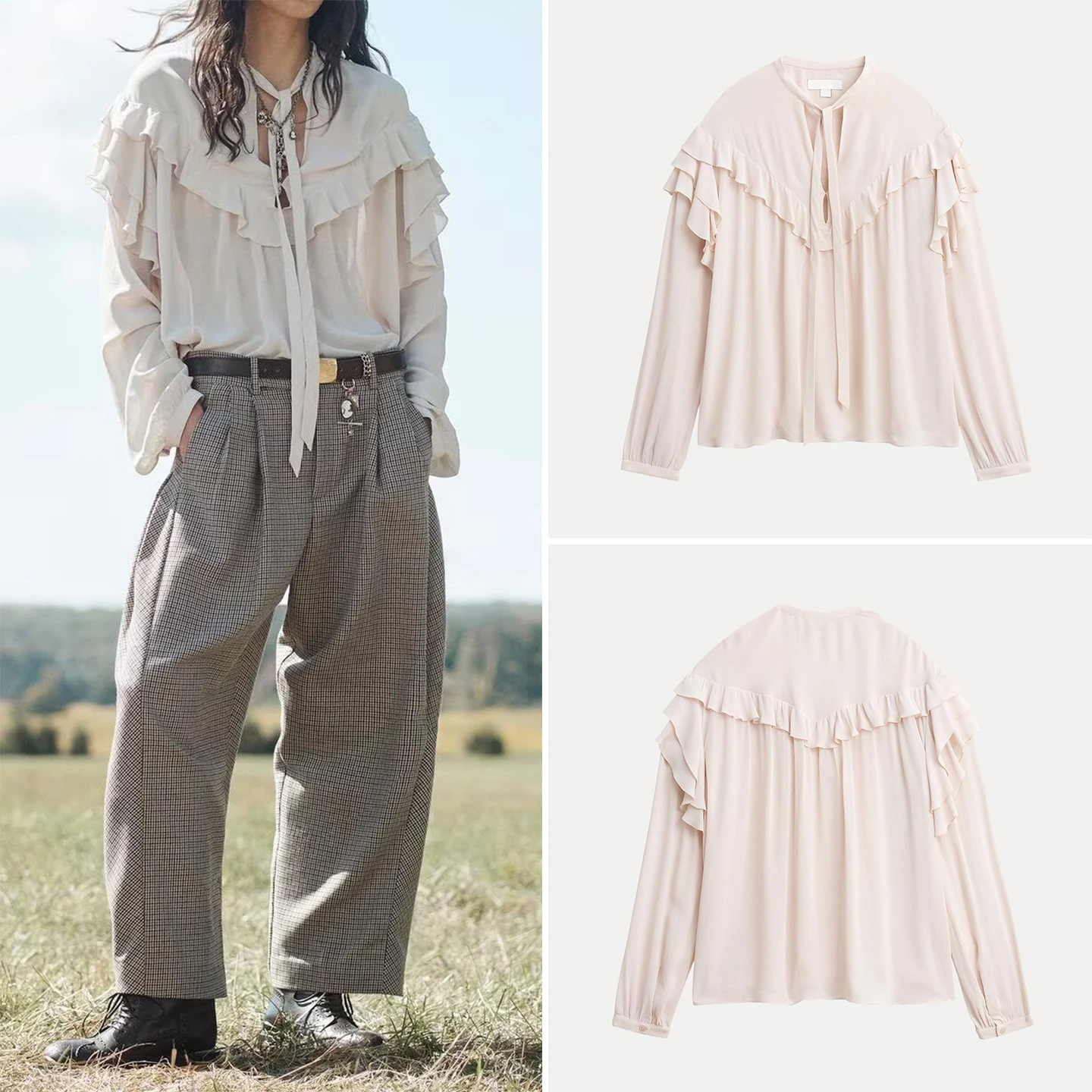 

Ele Faionable Knot Layered Decoration irt Z Women's New 2025 irt Ele Sle Long Sve V-Ne