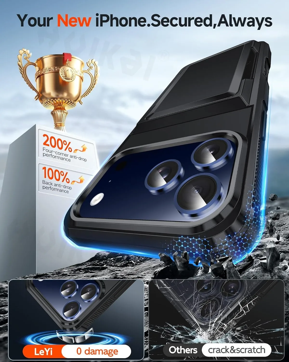 حافظة لهاتف آيفون 17 برو ماكس 16 برو ماكس 15 14 13 12 حامل بطاقة الهوية الائتمانية حماية شديدة التحمل غطاء مقاوم للصدمات