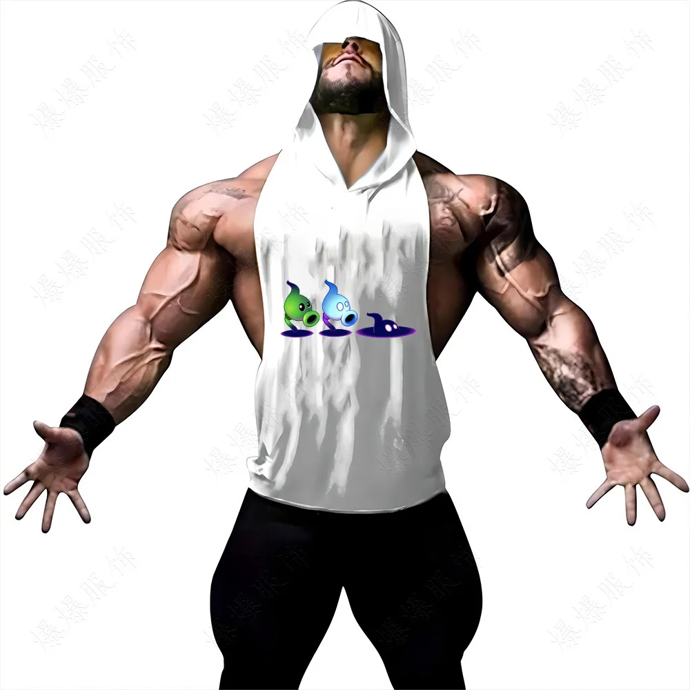 

Fresh pea print men's hooded vest sleeveless show perfect muscle body is quite wide design full for the hot summer breathable mo