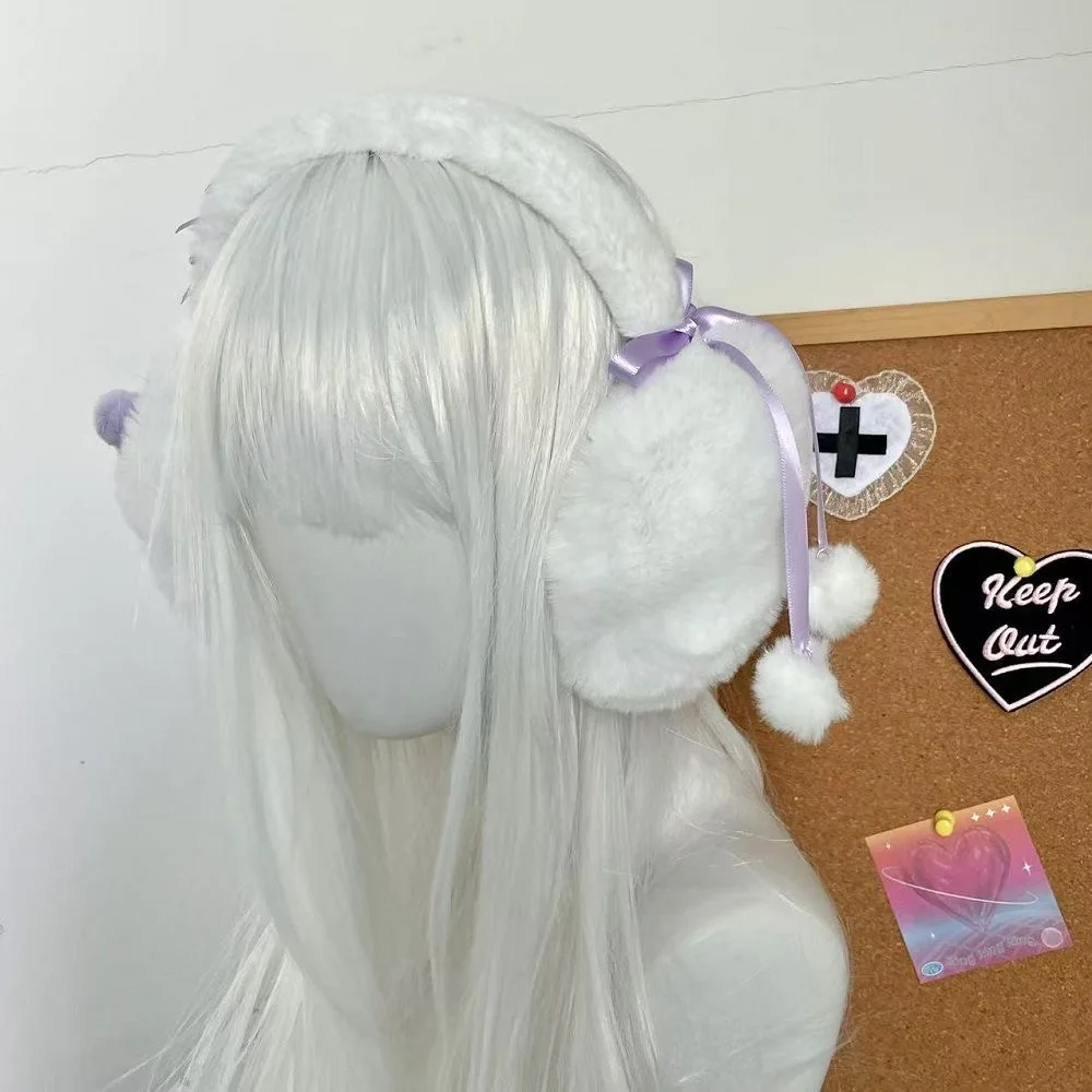 Śliczne pluszowe japońskie nauszniki Y2K gorące dziewczęce ciepłe futro zimowe Lolita słodka kobieta nauszniki Harajuku wszechstronne