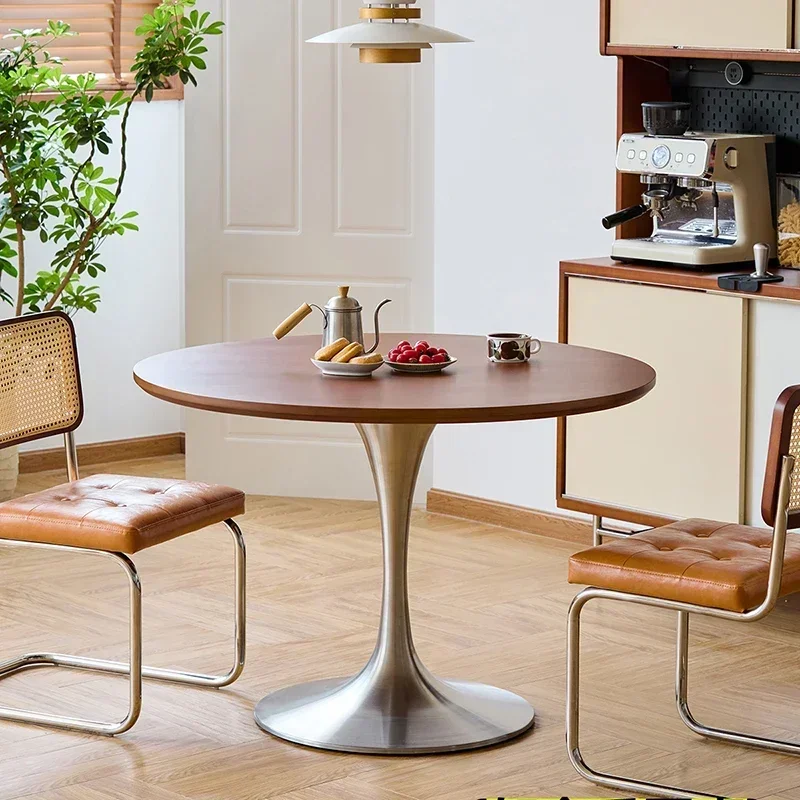 

Natural Small Kitchen Table Chairs Wooden Metal White Modern Round Dining Table Set Center Luxury Mesas De Jantar Home Furniture
