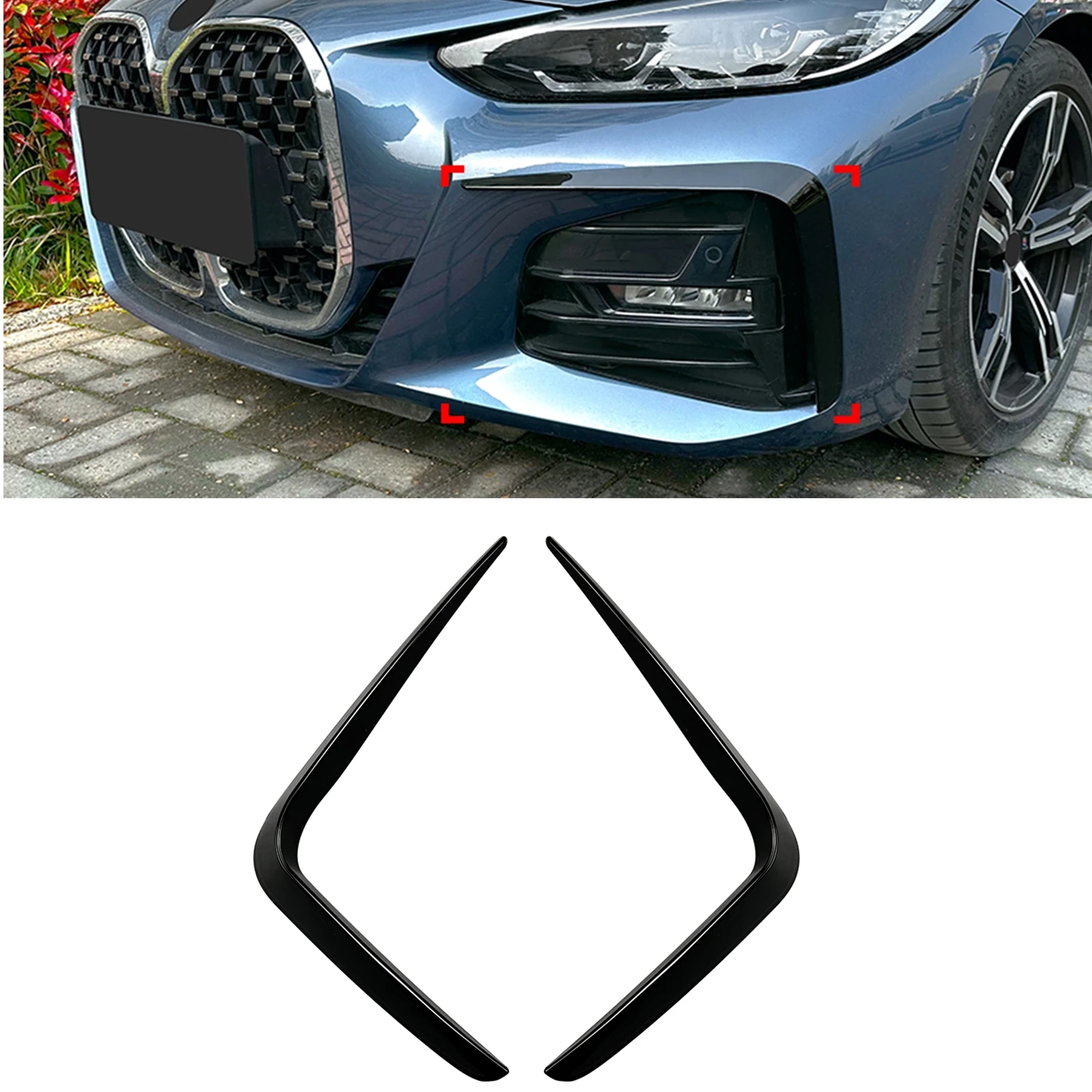 

For BMW 4 Series G22 G23 M Sport 06.2020-2023 Front Bumper Side Air Vent Cover Trim Fog Light Intake Frame Spoiler Splitter