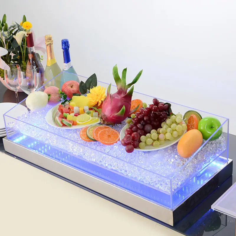 

Hotel Restaurant Buffet Seafood Ice Tank Acrylic Beverage Beer Salmon Fish Sashimi Ice Plate Commercial