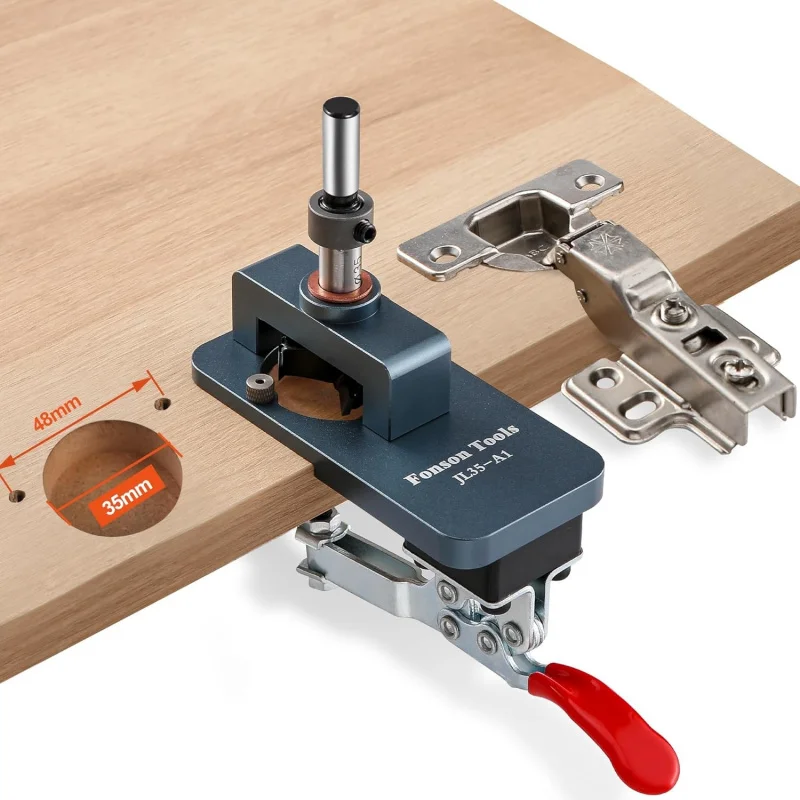 

35MM Metal Concealed Hinge Jig, Cabinet Hole Puncher with Quick Clamp, Accurate Woodworking Tool for Doors Cabinets Mounting