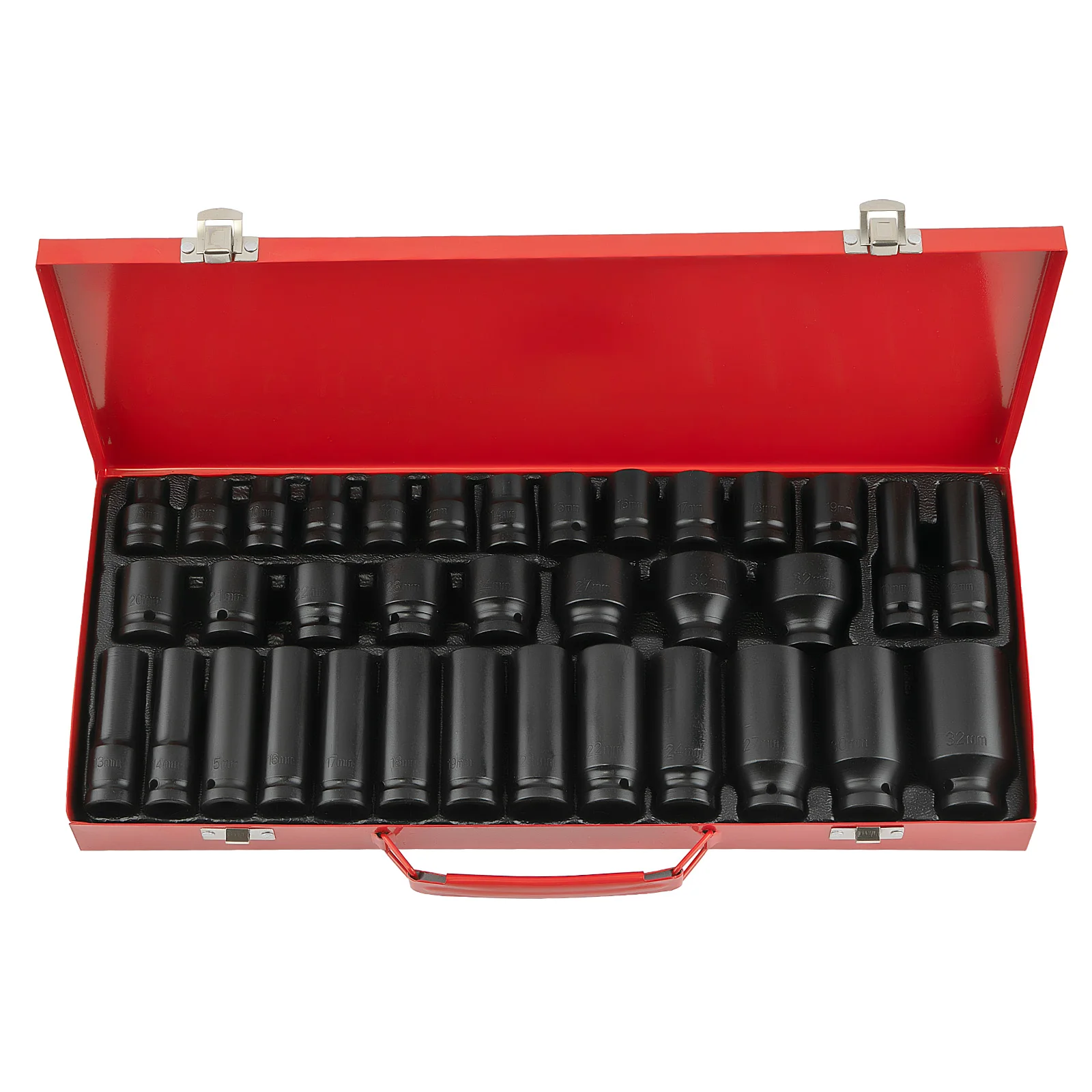 35Pcs 1/2 Inch Drive Chrome Deep Impact Socket Set  Case 8mm-32mm Metric Garage Tool 9mm 10mm  6 Point Garage Removal Tool