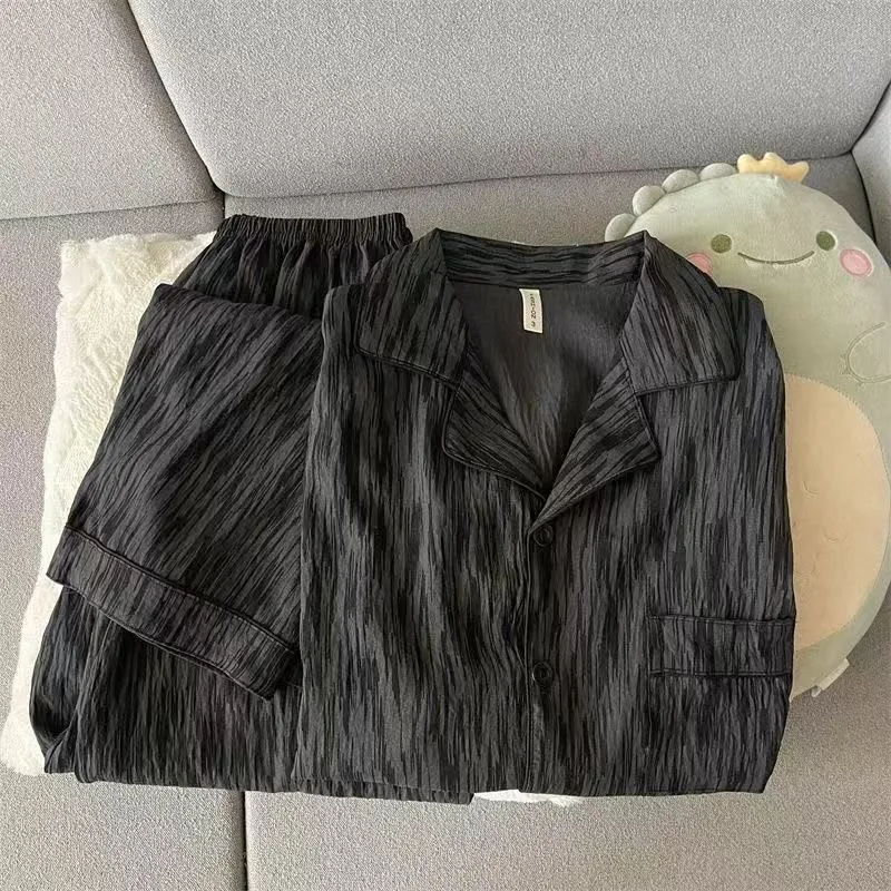 Men Pajamas Set Plus Size New Spring Long-Sleeved Long Trousers Nightwear Homewear Two-Piece Striped Simple Sleepwear Loungewear