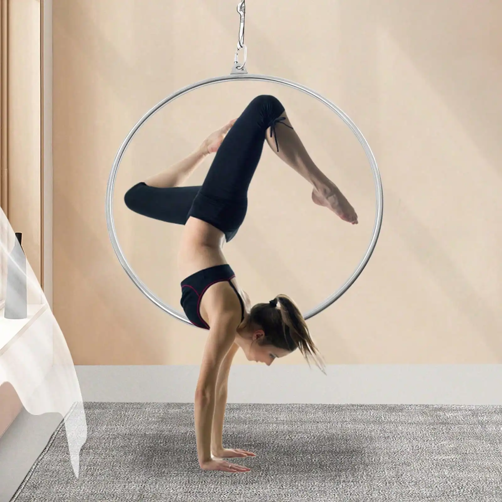 

90cm Aerial Lyra Hoop Gymnastic Equipment Lifting Ring Yoga Ring Dance Stainless 350Kg