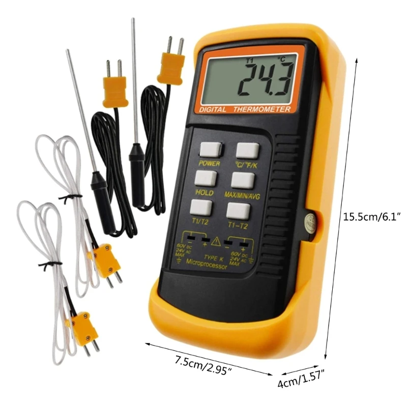 Handheld K Type Thermocouple Thermometer Lab Temperature Measurement with 4 Thermocouples Probes Sensor High Heat Meter