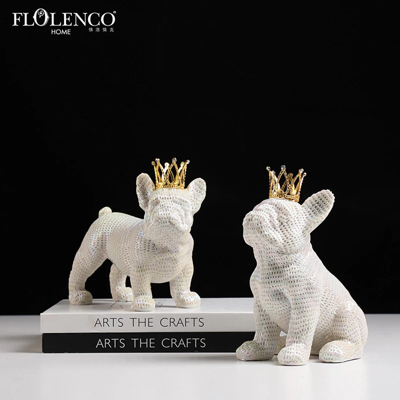 Nordic Light Luxury Colorful Crown Dog Animal Ornament for Model Room, Children's Room, Home Decor, Fun Desktop Decoration