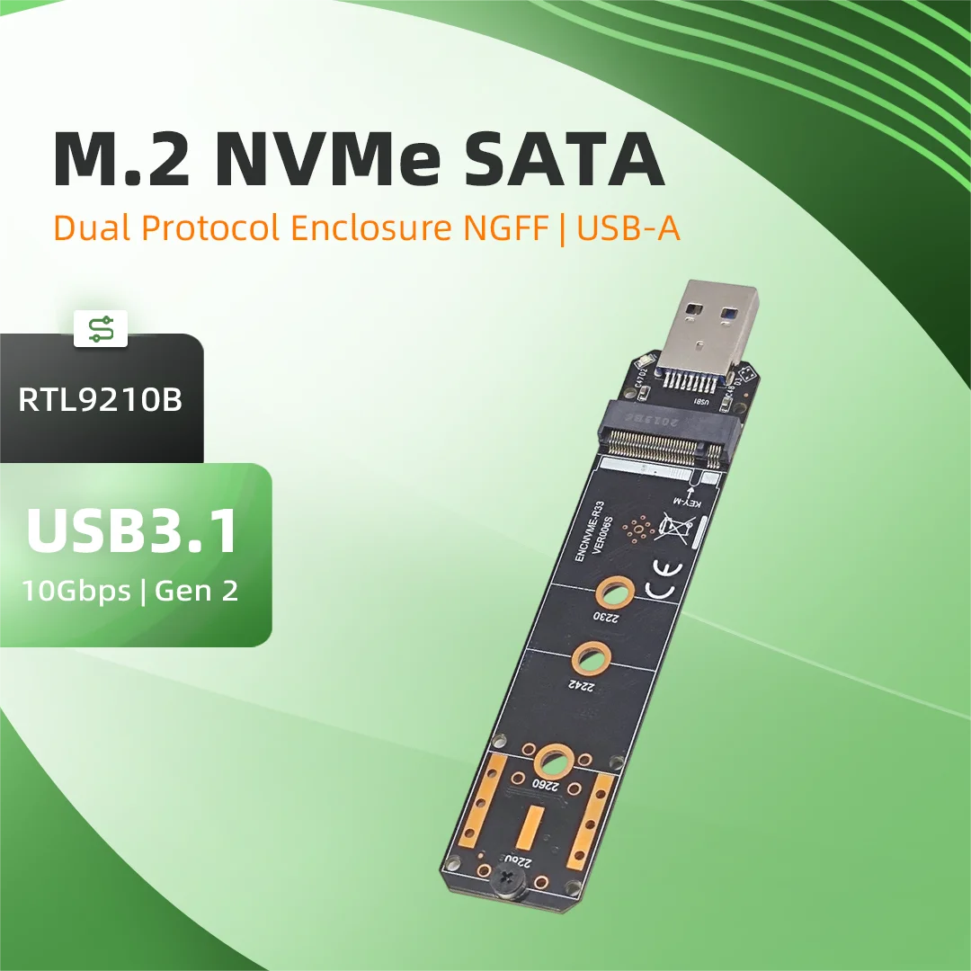 USB3.1 To NVME SATA Dual Protocol M.2 SSD Enclosure RTL9210B NGFF M.2 Hard Drive Box Type A Interface External Disk Case