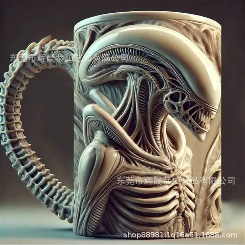 

Xenomorph Creature Ceramic Mug 3D Effect Heat Transfer Coffee Cup Gothic Design For Home Office Christmas Party Gift For Men