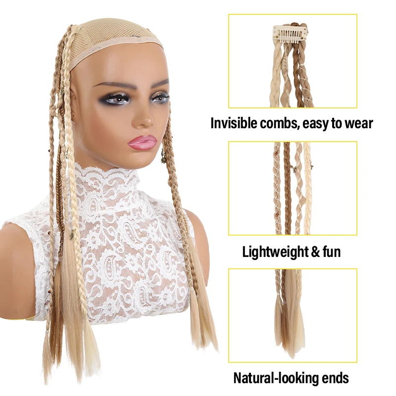 Set of 2 Synthetic Braided Extensions – 4-Strand Style with Charming Accessories, Quick & Easy to Attach for Instant Style Boost image 4