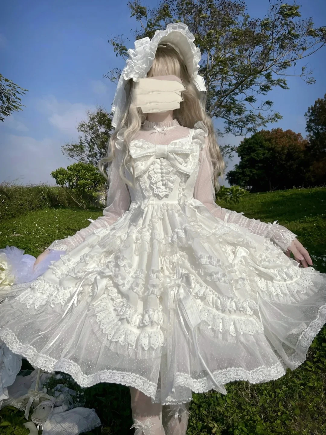 Lolita Elegant Long-sleeved Lace Gauze round neck Bottoming Shirt Spring and Autumn New Sweet Retro Halloween Versatile Top