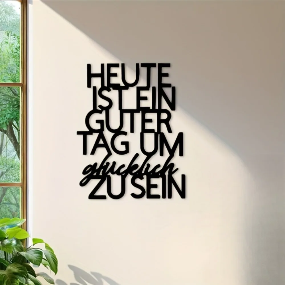 CIFBUY Plaque murale décorative en fer avec citation de motivation allemande, en métal noir 2D, pour un bon jour, décoration intérieure pour salon, chambre, bureau