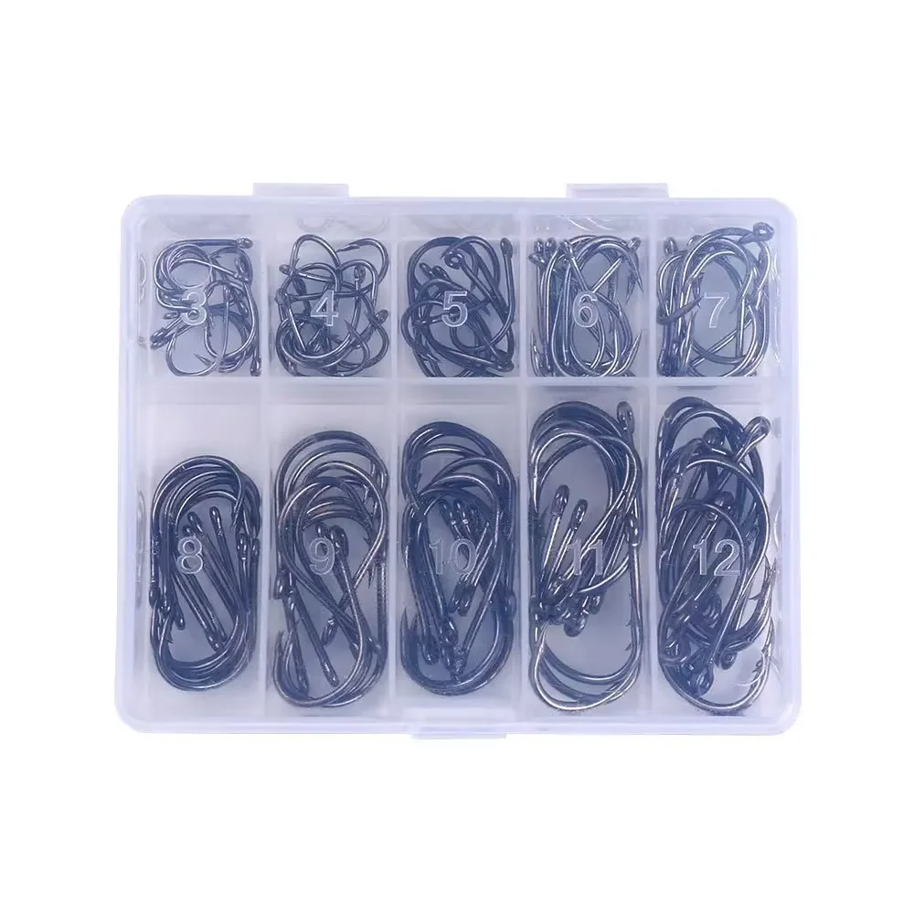 100 PCs Boxed Fishhook Tube Payment Yi Shi Ni 3-12# Barbed Fishing Hook with Hole Black and Golden Super Rod Fishhook