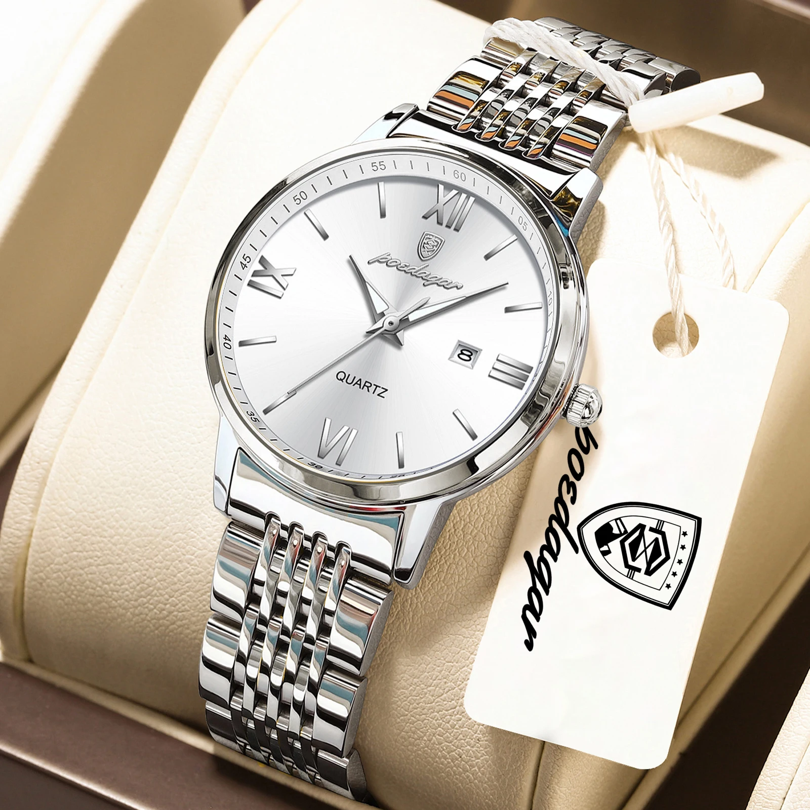 

Женские часы POEDAGAR, водонепроницаемые, с подсветкой, с указателем даты, высококачественные, изысканные, из нержавеющей стали, кварцевые.