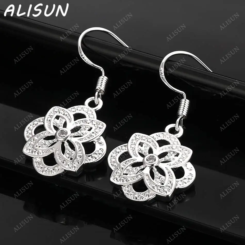 

ALISUN 925 Sterling Silver Zircons Flower Earrings Drop Earring For Women Anniversary Gift Popular Wild Fashion Romantic Jewelry