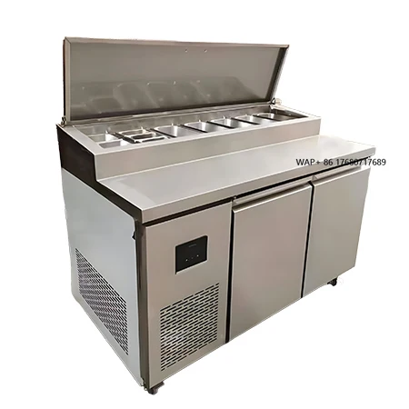 Commercial Store Stainless Steel Sandwich Preparation Table Refrigerated Toppings Table Pizza Salad Table