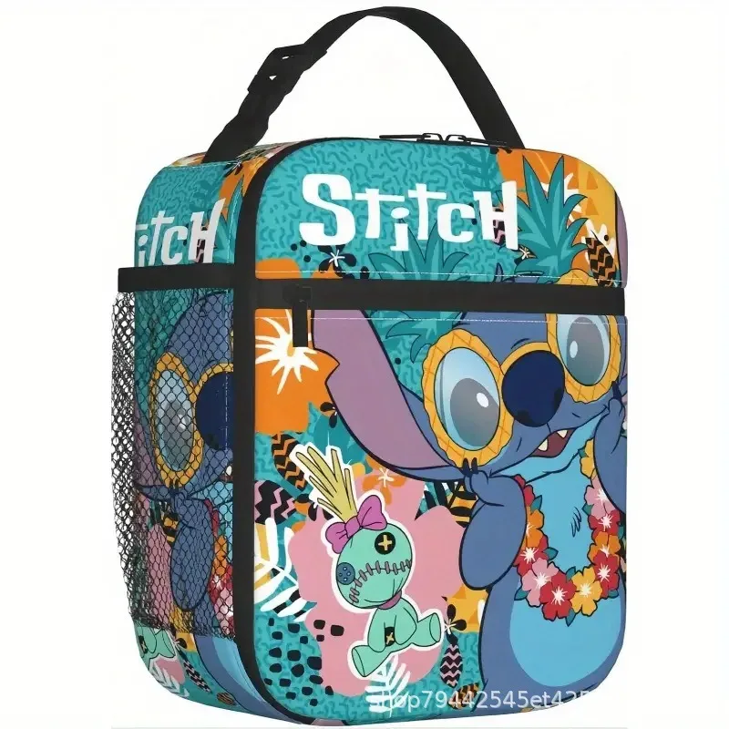 Stitch ถุงอาหารกลางวันแฟชั่นแบบพกพาหนาอลูมิเนียมฟอยล์กระเป๋า Bento การ์ตูนขนาดใหญ่ความจุปิกนิกกลางแจ้งอาหารฉนวนกันความร้อนกระเป๋า