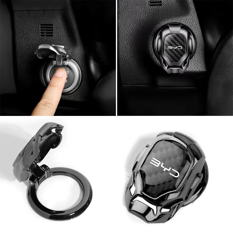 1Pcs Carbon Fiber Engine Start Stop Button Cover For BYD Atto3 Dolphin Seal Song Plus Tang Ignition Switch Decor Interior Access