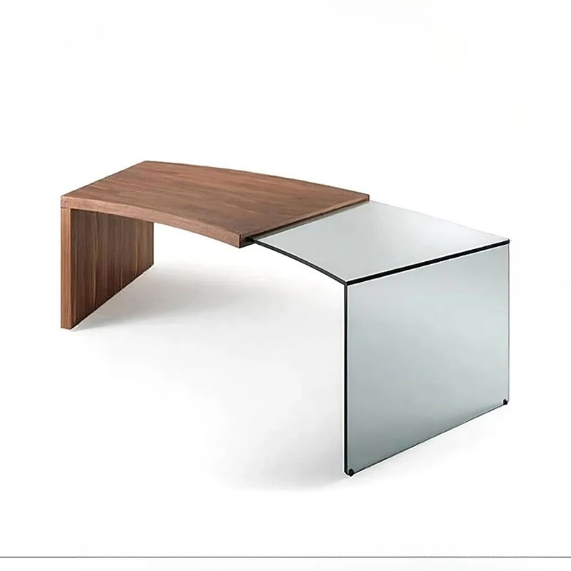 

Italian solid wood retractable desk modern designer luxury villa study light luxury curved computer