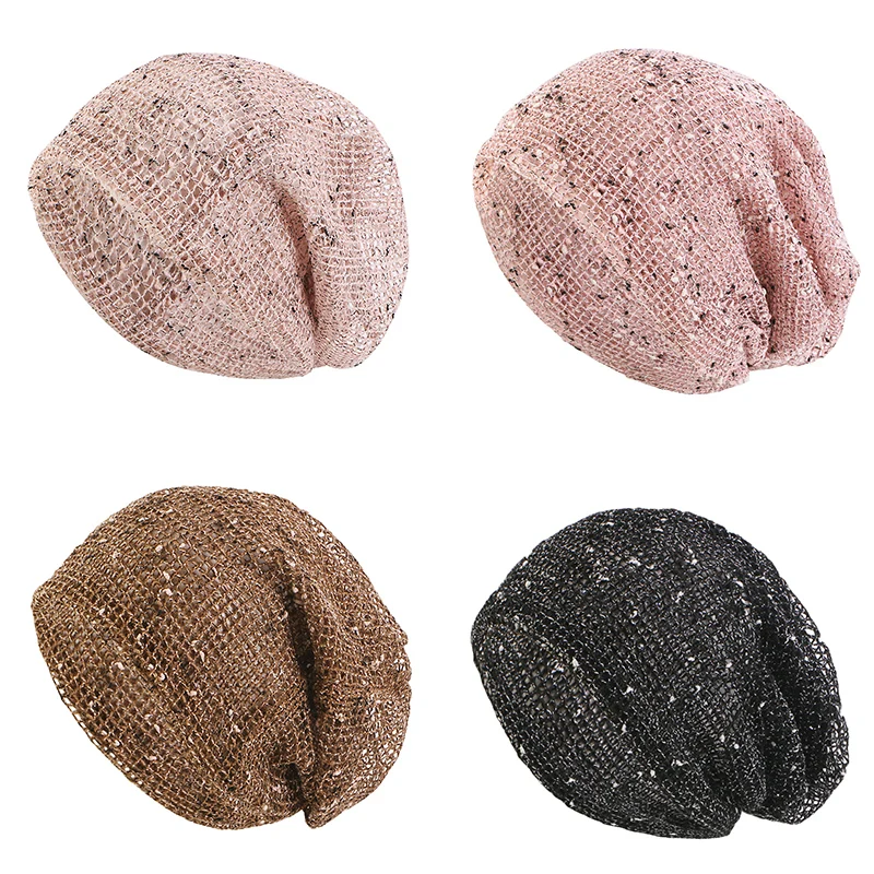 New Women Double Used Beanies Caps Cotton mesh Summer Cap Thin Skullies Casual Bonnet Outdoor Hats Scarf Cap Girls Gorros