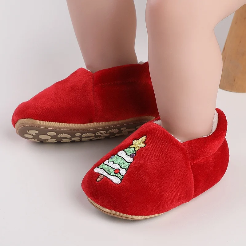 Baby Non-slip Floor Shoes Newborn Cute Warm Slipper With Soft Sole Toddler Christmas Tree Printed Walking Shoes