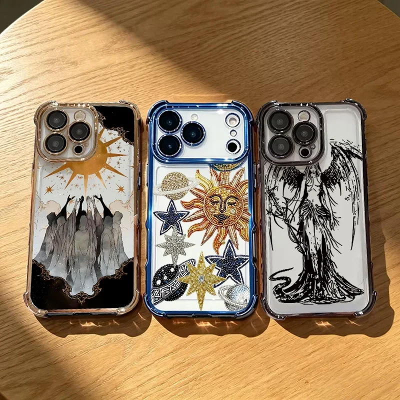 Y2K Punk Sun Angel Electroplated Case For Samsung A57 A56 A55 A16 A54 A53 A27 A37 A52 A35 A15 A06 A36 A12 A23 A34 A26 5G Cover