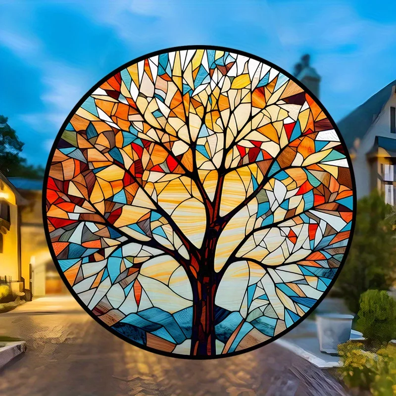 Sunshine Art Tree Elektrostatische Aufkleber für Fenster, wasserfest, Heimdekoration, selbstklebend, frei statisch haftend, Glasaufkleber # 82