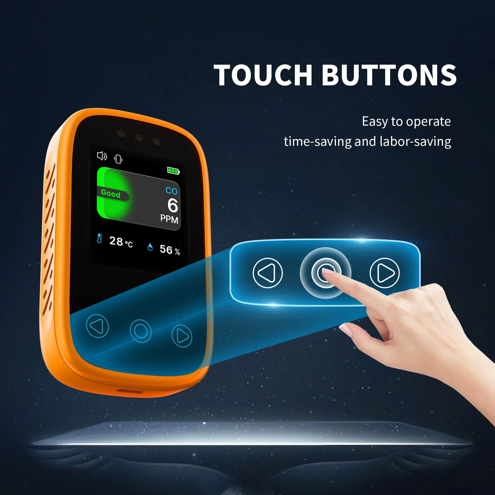 Portable Touch Screen Control CO Detector High-precision Electrochemical Sensors Auto Light Sensitivity Carbon Monoxide Monitor