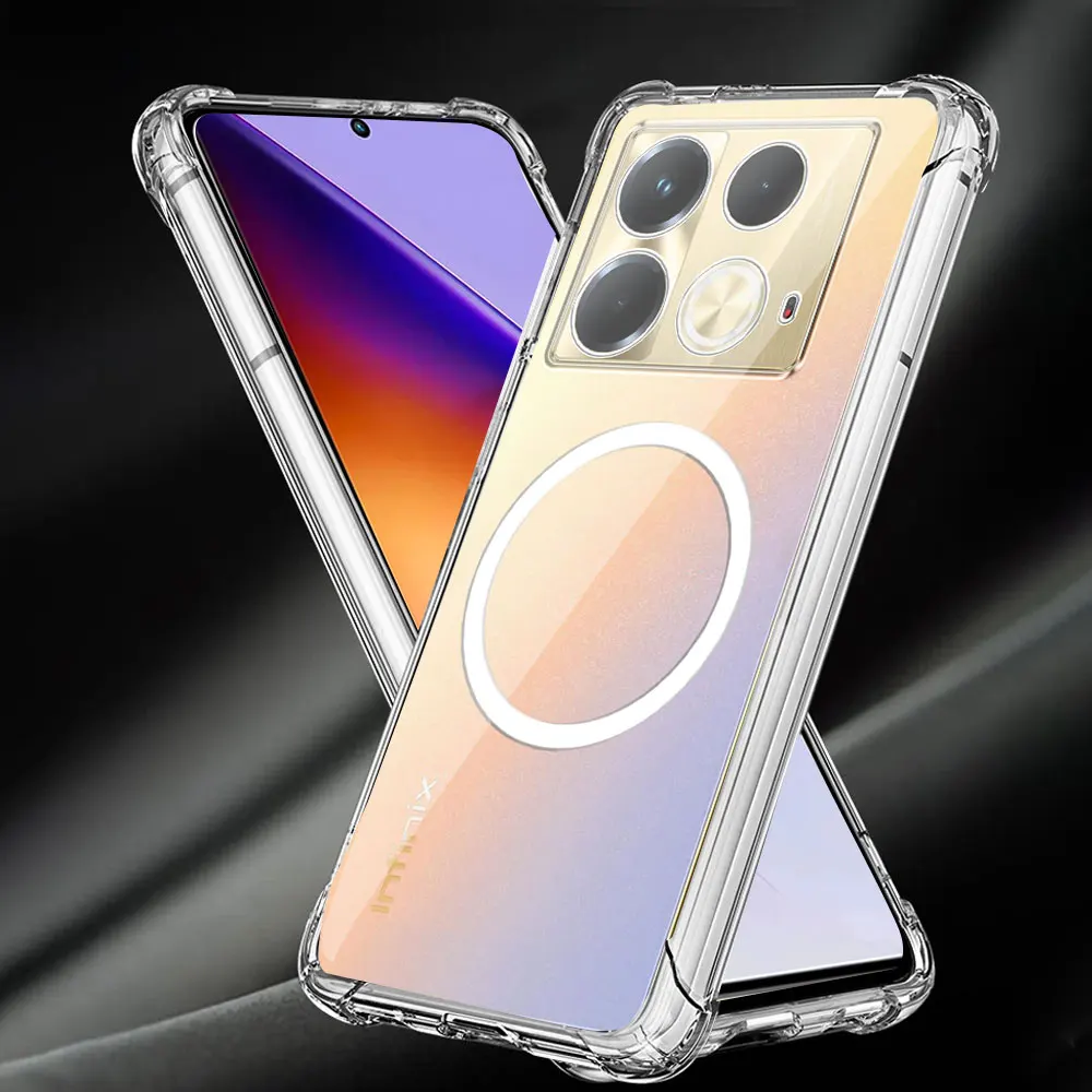 Infinix Note 40 Pro Plus/Note 40X 케이스 마그네틱 스티커 충격 방지 투명 소프트 실리콘 전화 케이스 Infinix Note 40 Pro 4G 5G