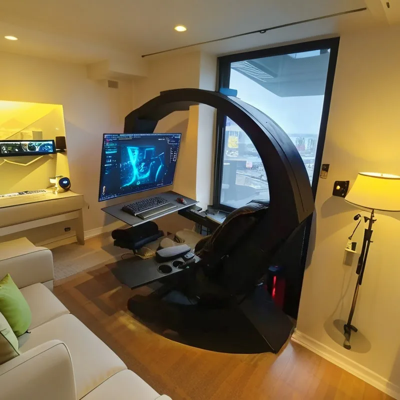 Smart Gaming Cockpit: All-in-One Ergonomic Zero Gravity Space Pod, Integrated Desk & Chair Workstation for Home & Office