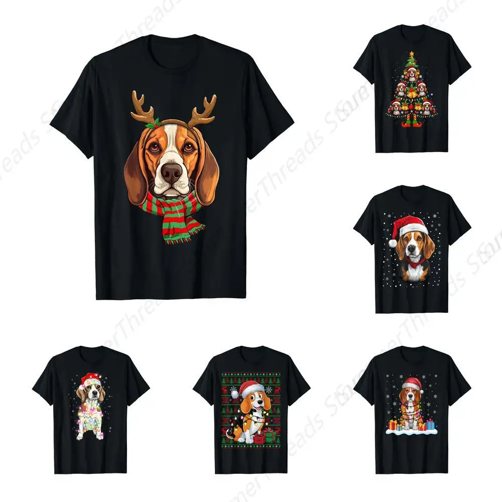 Beagle Dog Christmas Reindeer Santa Hat Funny Xmas T-Shirt