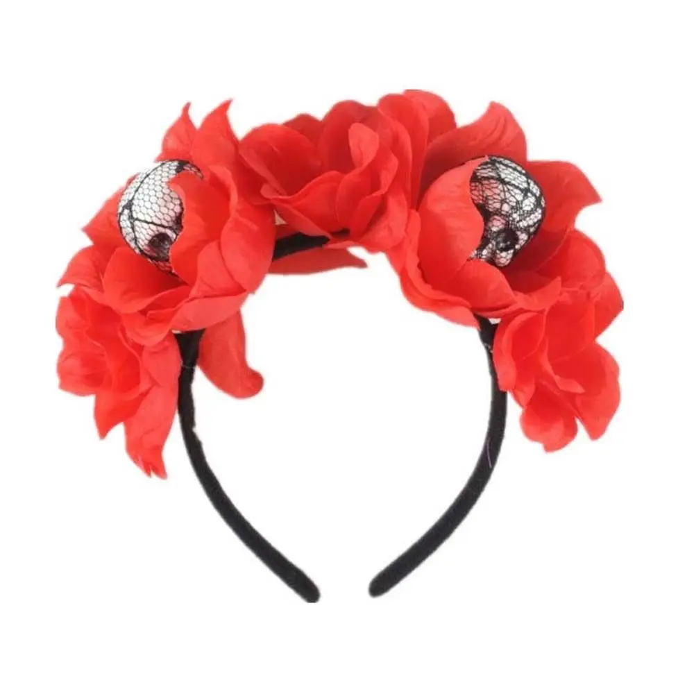 

Day of The Dead Halloween Headband Rose Flower Crown Halo Crown Headwear Halloween Skull Hair Hoop Non-slip Simulated Flowers