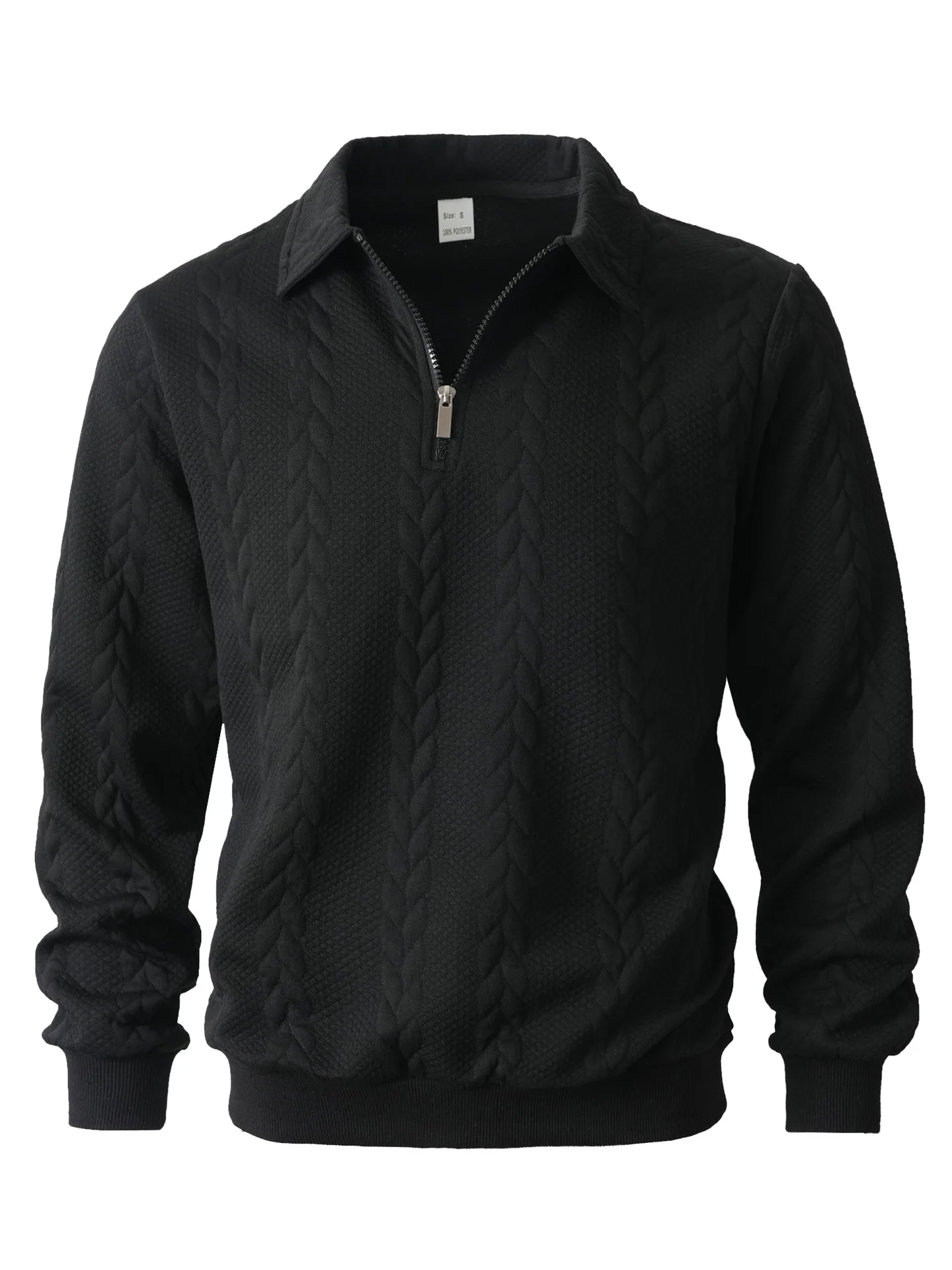 Mens Lapel Half Zip Sweatshirt Long Sleeve Cable Textured Pullover Relaxed Fit Tops For Daily Casual Autumn And Winter Dressing