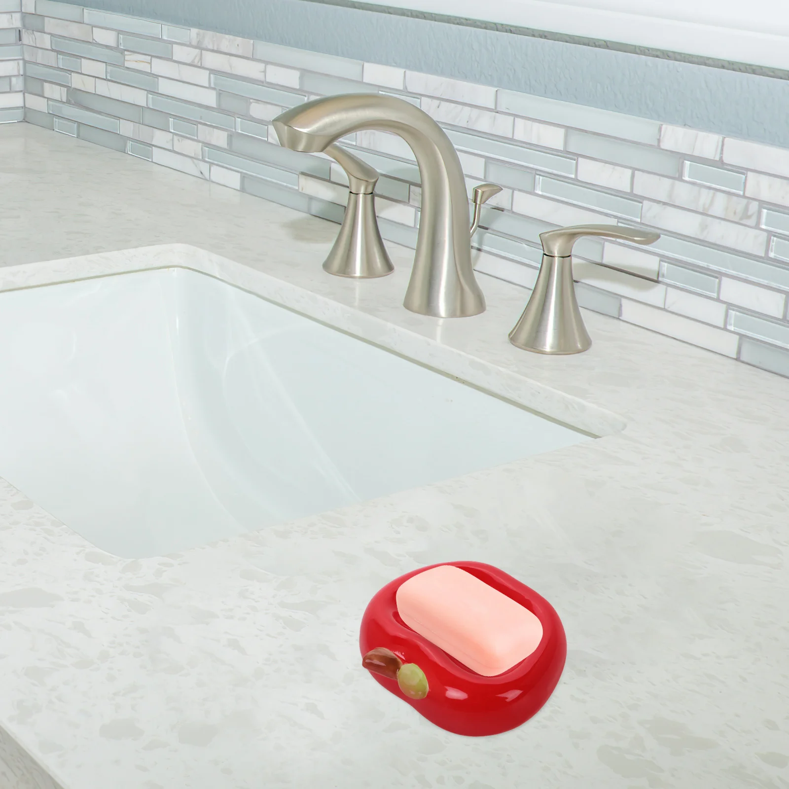 

Apple Shaped Ceramic Soap Holder Tray Drainage Design Easy Install No Drilling Bathroom Kitchen Countertop Soap Dish