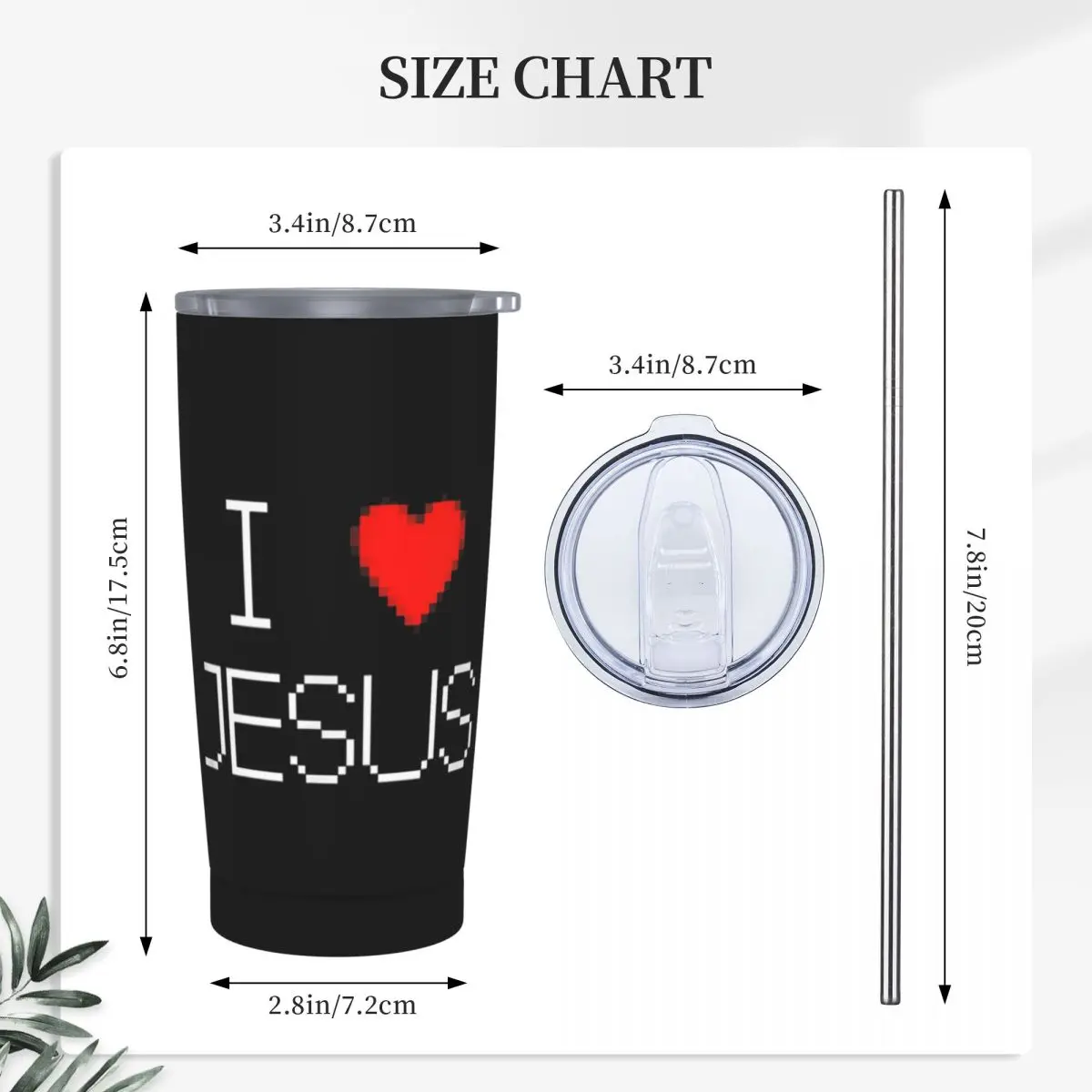 I Love Jesus God Cross Print Stainless Steel Tumbler Vacuum Insulated Mug Thermal Cold Cups Straw With Lid 20oz