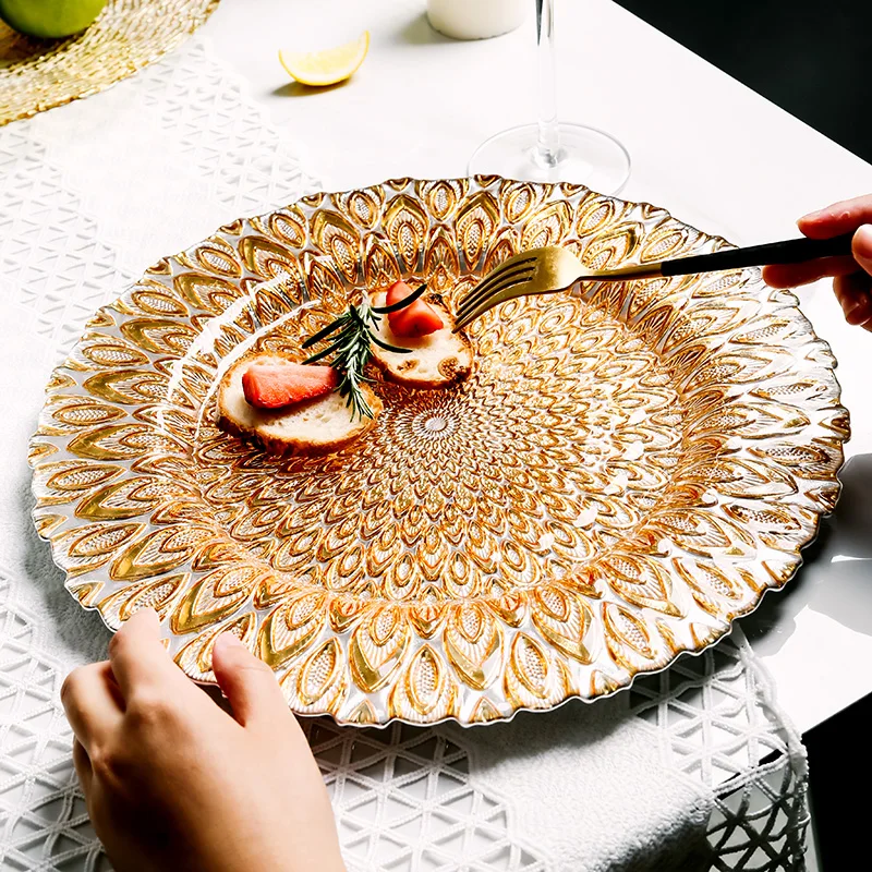 

Luxury Birthday Party Plate Wedding European Glass Salad Sushi Plate Christmas Dishes Decorative Talerze Obiadowe Dinnerware
