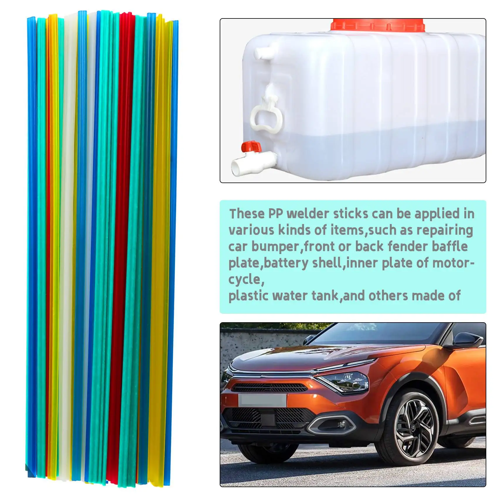 AS63-50Pcs Welding Rods PPR PP PVC Plastic Car Bumper Repair Welder Sticks Kit Polypropylene Hand Tools Soldering Set