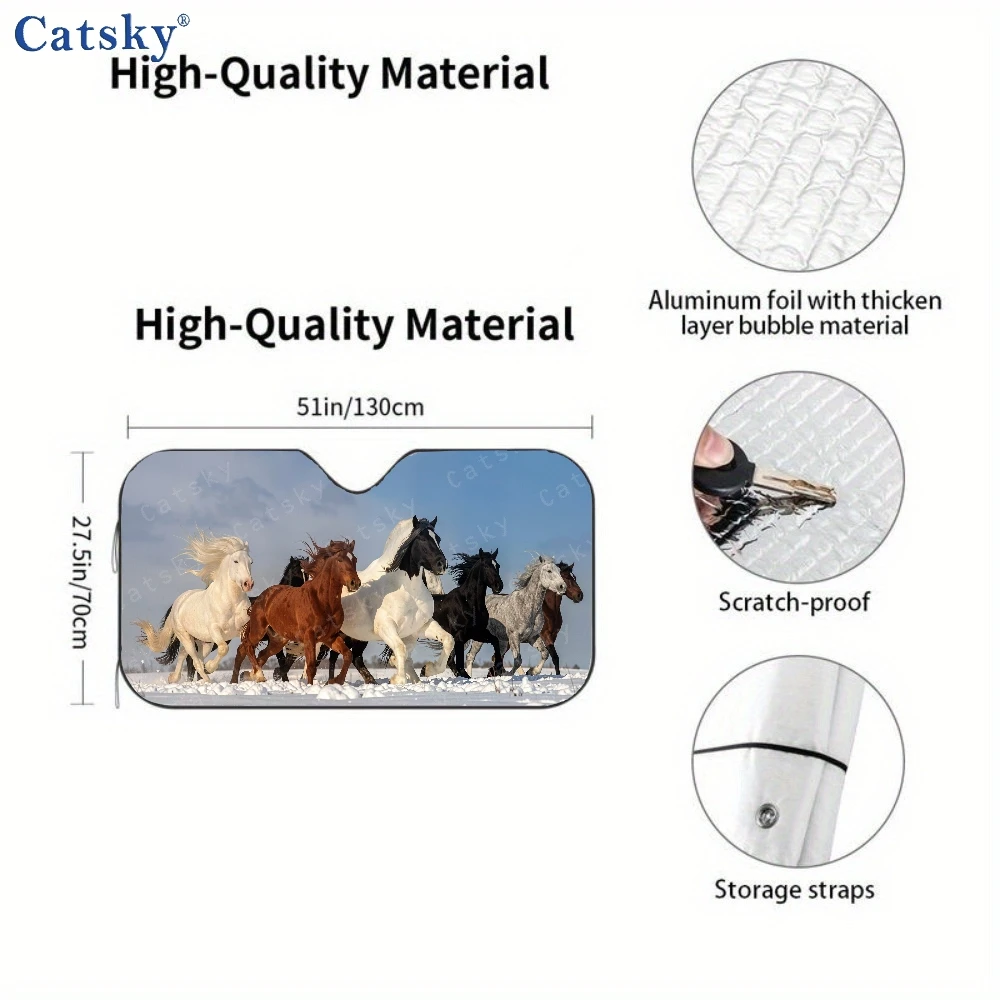 Herd Of Horses Running Across A Snow Covered Field Car Auto Sunshades Car Sunshade, Front Window Sun Cover For Car, Auto Sunshad