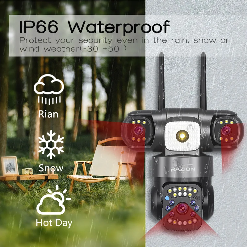 Outdoor 2,4G&5G WLAN PTZ-Kamera mit drei Objektiven oder IP-Kamera mit drei Objektiven, automatische Verfolgung, Farb-Nachtsicht, Videoüberwachung, CCTV-Kameras RZ380, Onvif, Zwei-Wege-Audio,